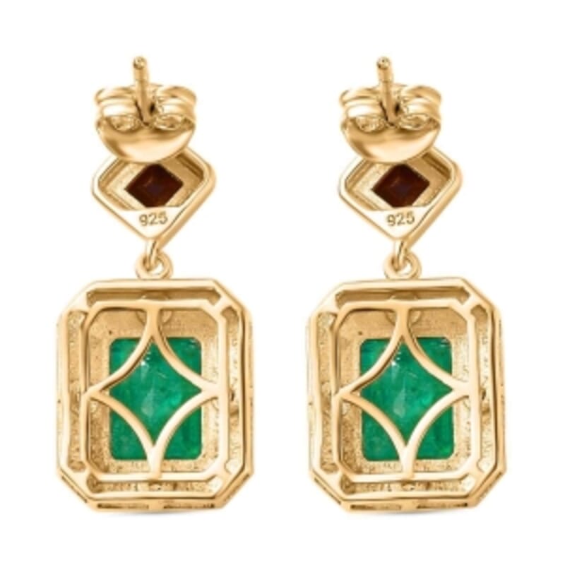 Emeraldine Triplet Quartz, Multi Gemstone 6.48 ctw Earrings in 18K Vermeil Yellow Gold Over Sterling Silver