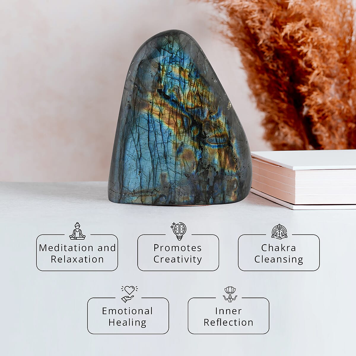 Handcrafted Natural Iridescent Madagascar Labradorite Gemstone, 0.99 Lbs image number 3