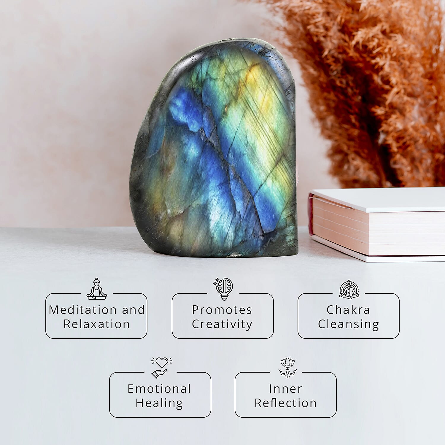 Handcrafted Natural Iridescent Madagascar Labradorite Gemstone, 1.59 Lbs