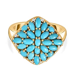 Sleeping Beauty Turquoise and White Zircon 2.21 ctw Cluster Ring in Vermeil Yellow Gold Over Sterling Silver (Size 8)