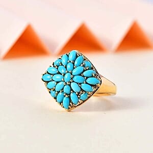 Sleeping Beauty Turquoise and White Zircon 2.21 ctw Cluster Ring in Vermeil Yellow Gold Over Sterling Silver (Size 8)