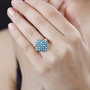 Sleeping Beauty Turquoise and White Zircon 2.21 ctw Cluster Ring in Vermeil Yellow Gold Over Sterling Silver (Size 8)