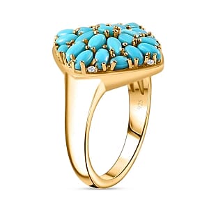 Sleeping Beauty Turquoise and White Zircon 2.21 ctw Cluster Ring in Vermeil Yellow Gold Over Sterling Silver (Size 8)