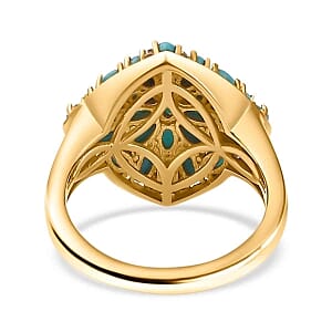 Sleeping Beauty Turquoise and White Zircon 2.21 ctw Cluster Ring in Vermeil Yellow Gold Over Sterling Silver (Size 8)