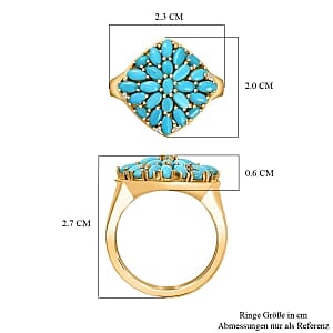 Sleeping Beauty Turquoise and White Zircon 2.21 ctw Cluster Ring in Vermeil Yellow Gold Over Sterling Silver (Size 8)