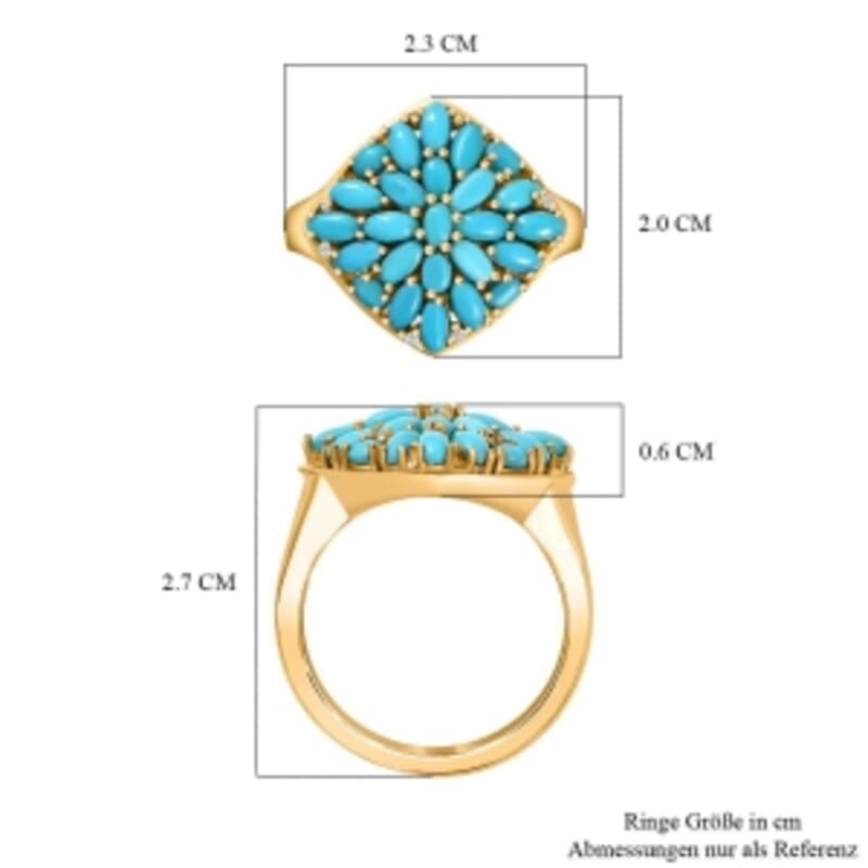 Sleeping Beauty Turquoise and White Zircon 2.21 ctw Cluster Ring in Vermeil Yellow Gold Over Sterling Silver (Size 8)