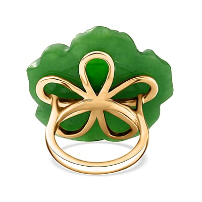 Green Jade (D) Carved and Chrome Diopside 42.65 ctw Primrose Floral Ring in Vermeil Yellow Gold Over Sterling Silver (Size 10.0)