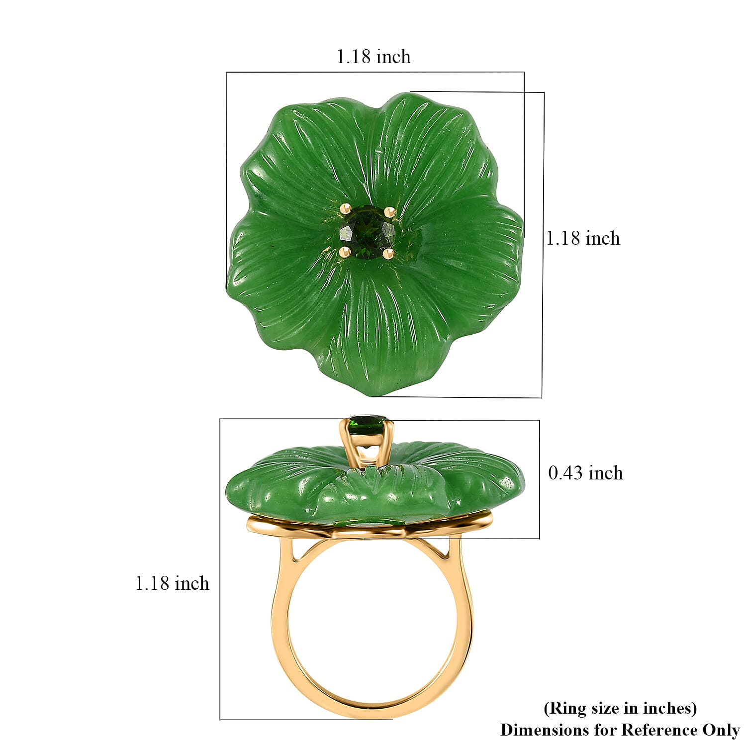 Green Jade (D) Carved and Chrome Diopside 42.65 ctw Primrose Floral Ring in Vermeil Yellow Gold Over Sterling Silver (Size 10.0)