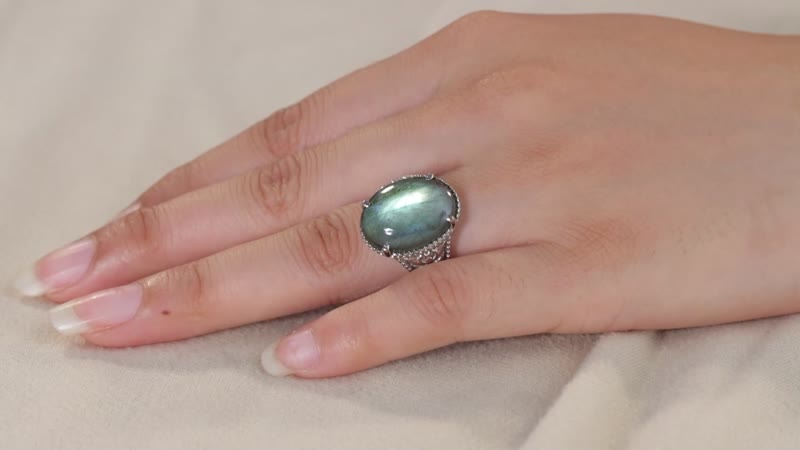 Malagasy Labradorite Solitaire Ring in Stainless Steel 11.90 ctw