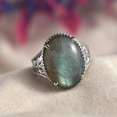 Malagasy Labradorite Solitaire Ring in Stainless Steel (Size 10.0) 11.90 ctw