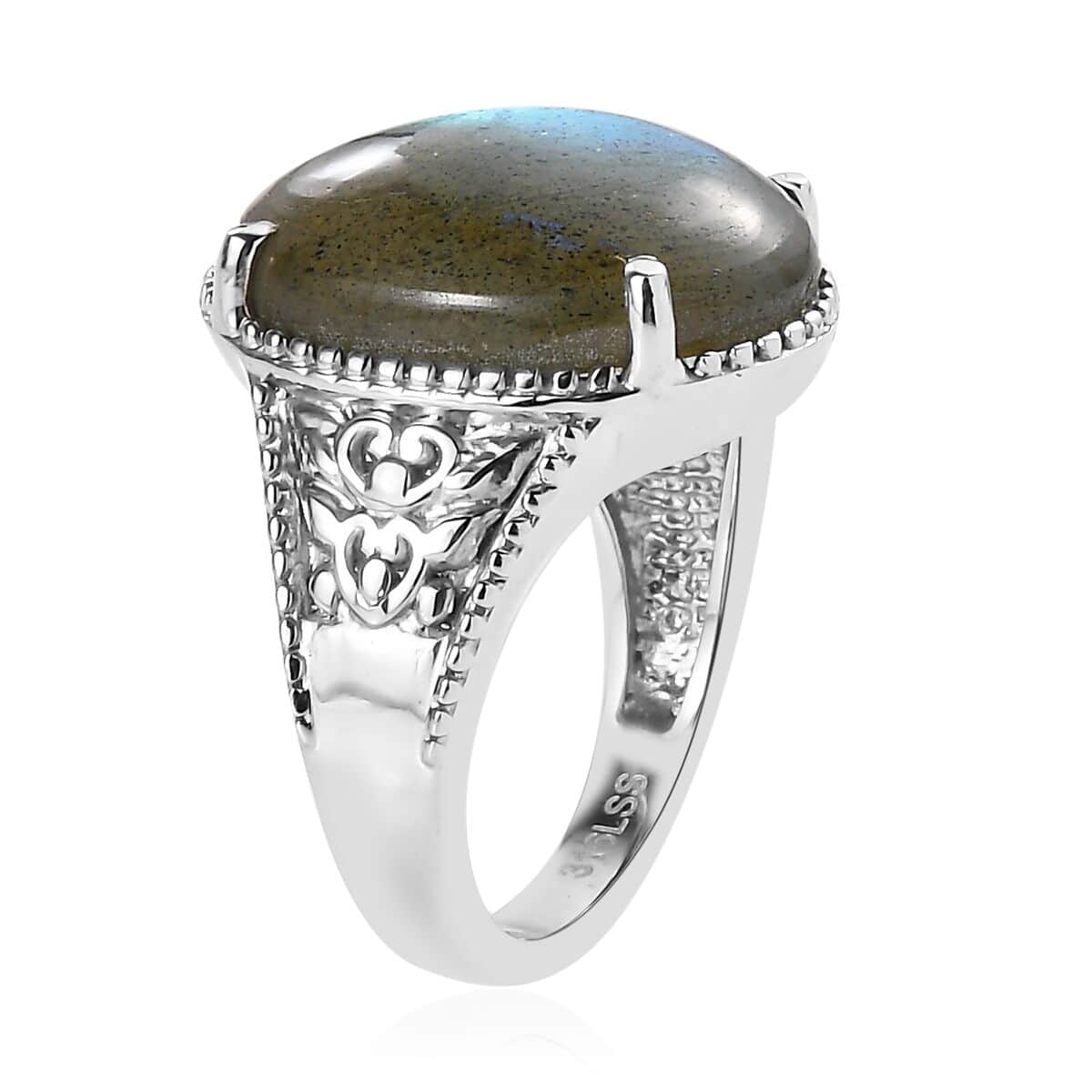 Malagasy Labradorite Solitaire Ring in Stainless Steel (Size 10.0) 11.90 ctw image number 4