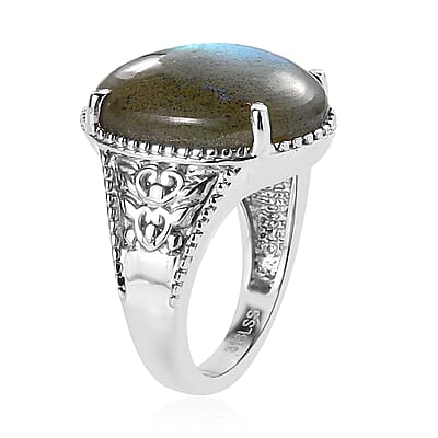 Malagasy Labradorite Solitaire Ring in Stainless Steel (Size 10.0) 11.90 ctw