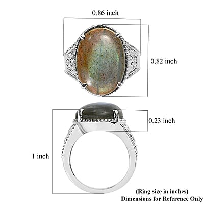 Malagasy Labradorite Solitaire Ring in Stainless Steel (Size 10.0) 11.90 ctw