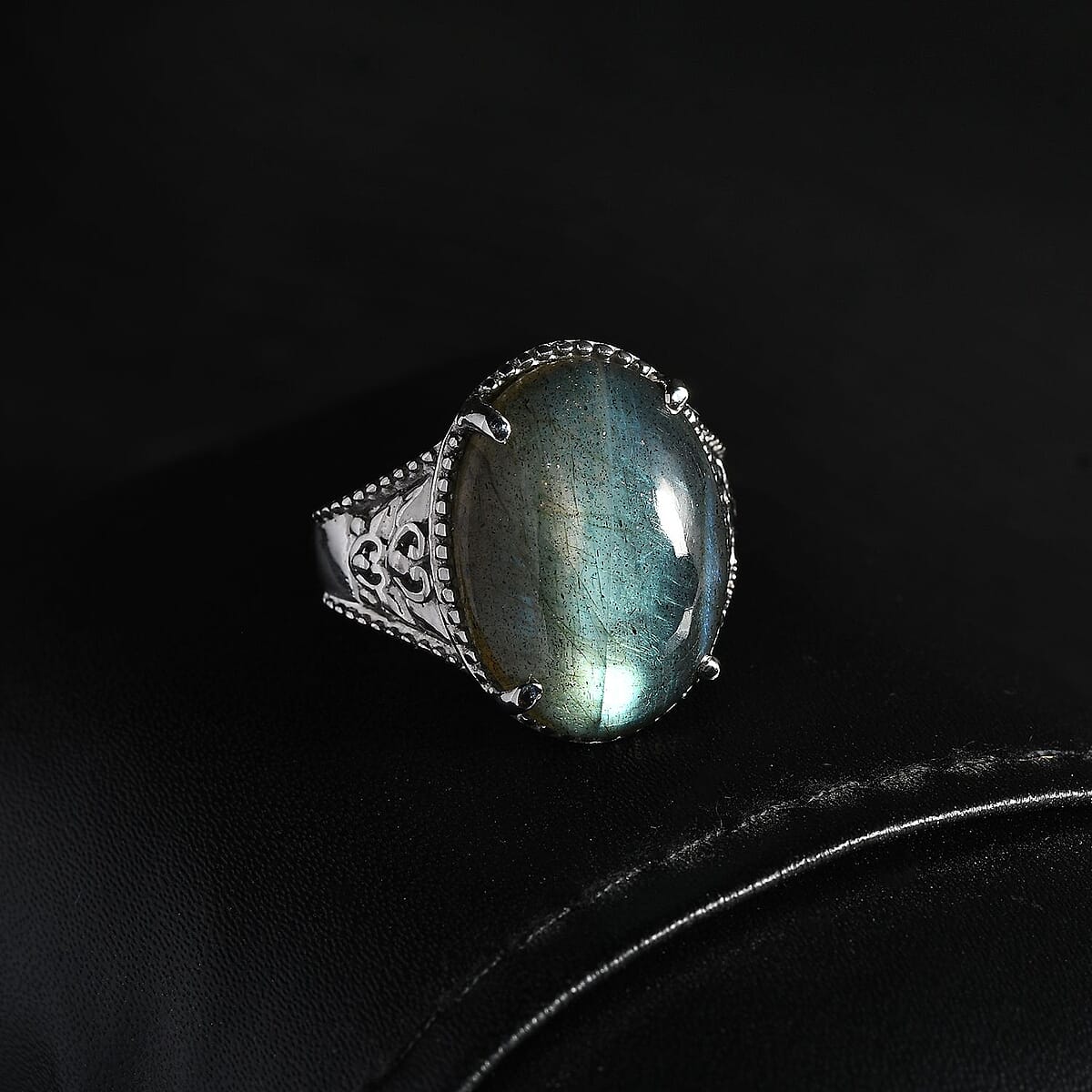 Malagasy Labradorite Solitaire Ring in Stainless Steel (Size 9.0) 11.90 ctw image number 2