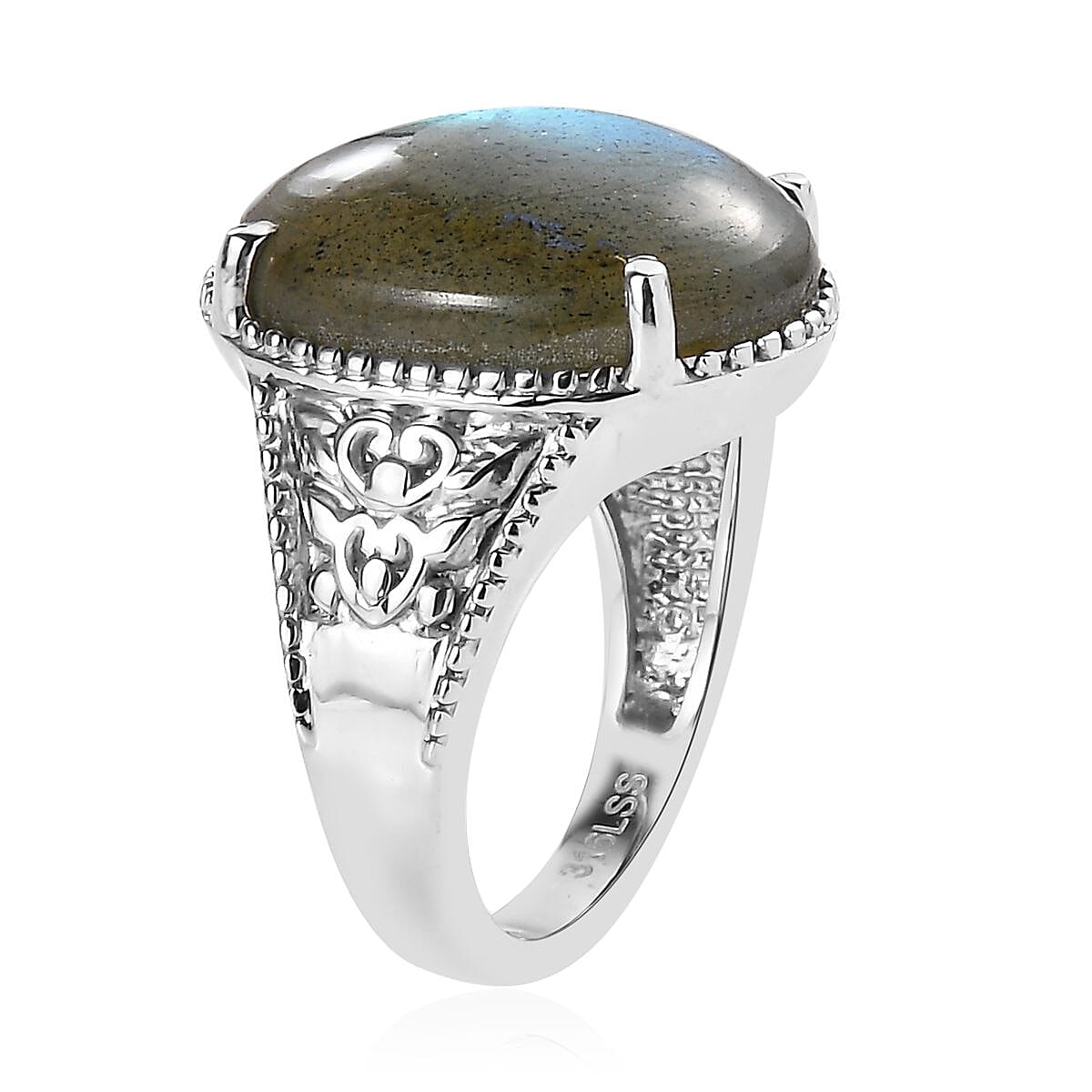 Malagasy Labradorite Solitaire Ring in Stainless Steel (Size 9.0) 11.90 ctw image number 4