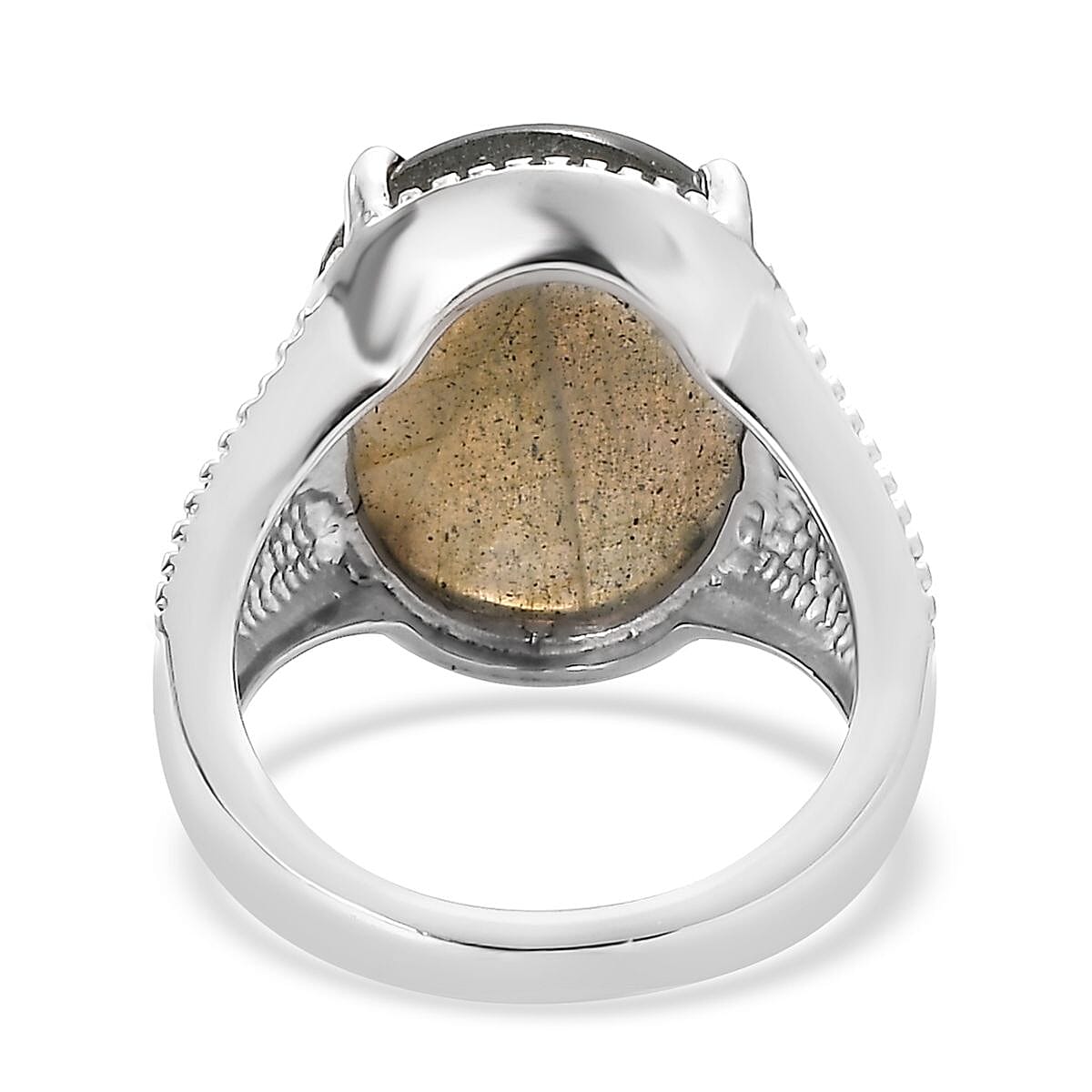 Malagasy Labradorite Solitaire Ring in Stainless Steel (Size 9.0) 11.90 ctw image number 5