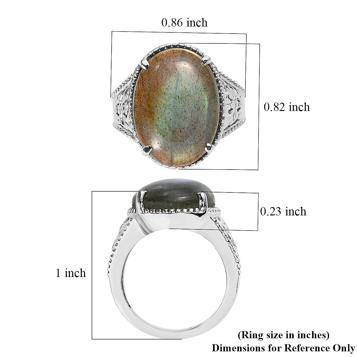 Malagasy Labradorite Solitaire Ring in Stainless Steel (Size 9.0) 11.90 ctw image number 6