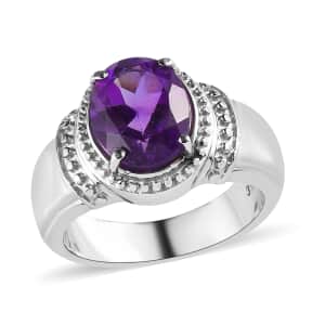 African Amethyst Solitaire Ring in Stainless Steel (Size 10.0) 2.35 ctw