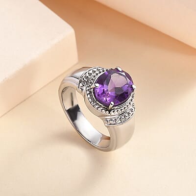 African Amethyst Solitaire Ring in Stainless Steel (Size 10.0) 2.35 ctw