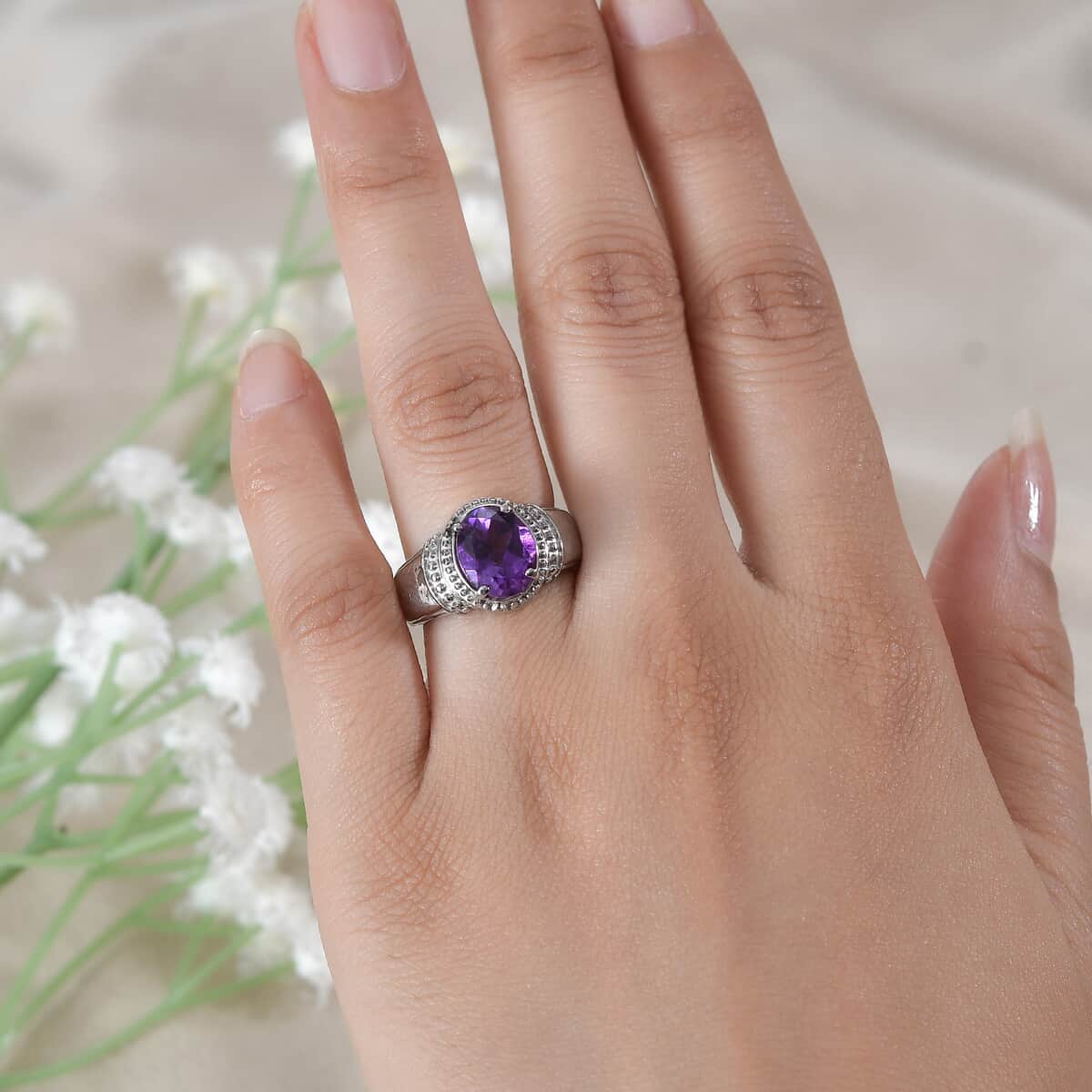 African Amethyst Solitaire Ring in Stainless Steel (Size 10) 2.35 ctw image number 2