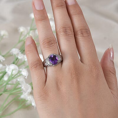 African Amethyst Solitaire Ring in Stainless Steel (Size 10.0) 2.35 ctw