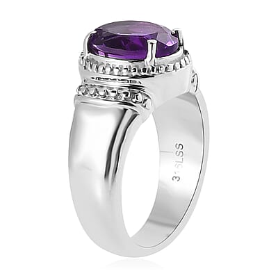 African Amethyst Solitaire Ring in Stainless Steel (Size 10.0) 2.35 ctw