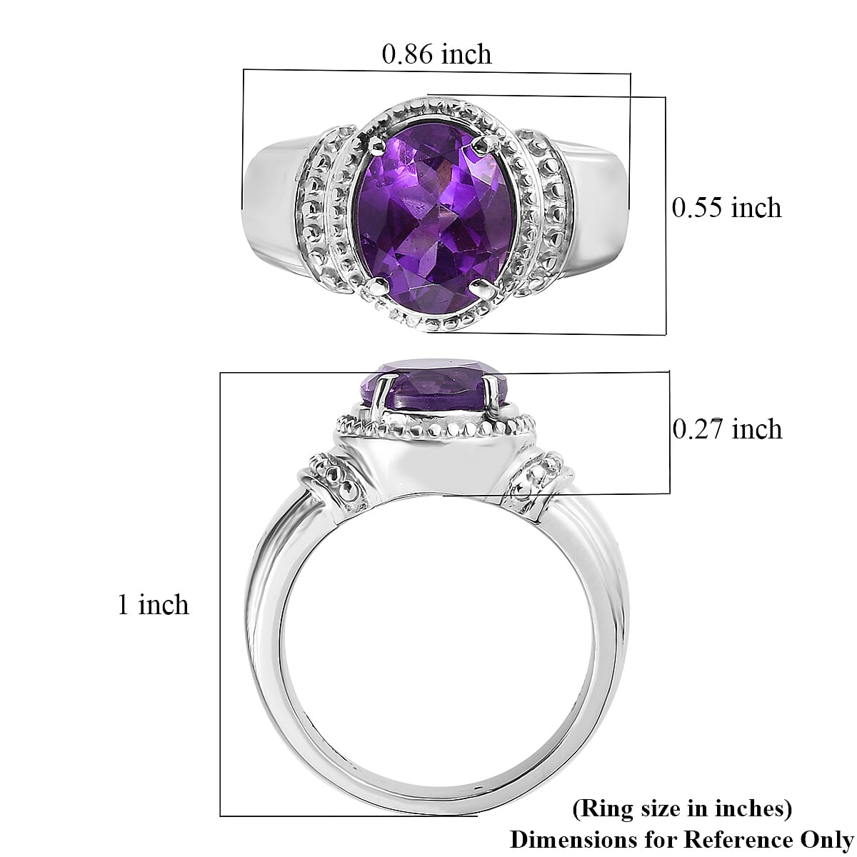African Amethyst Solitaire Ring in Stainless Steel (Size 10.0) 2.35 ctw