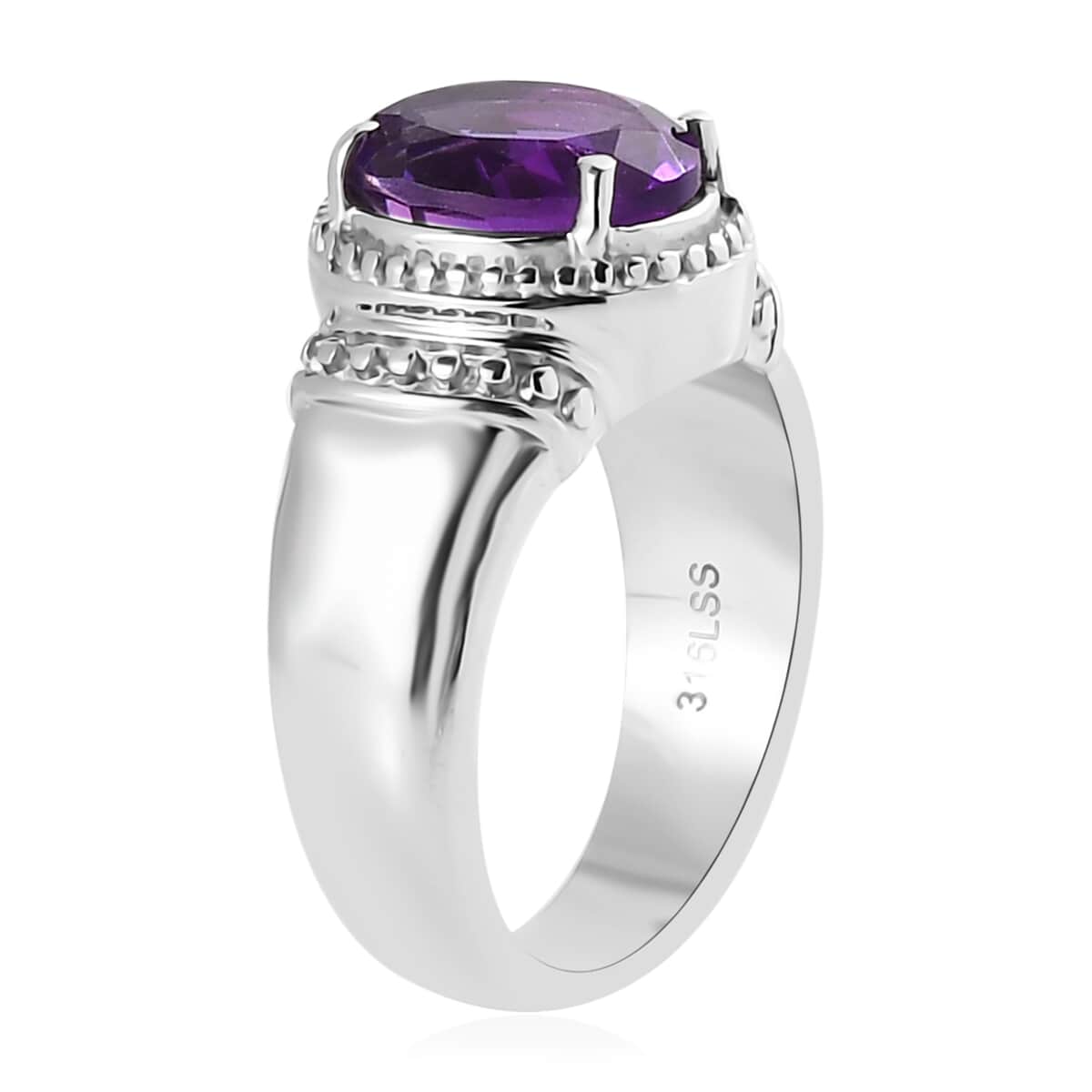 African Amethyst Solitaire Ring in Stainless Steel (Size 6.0) 2.35 ctw image number 3