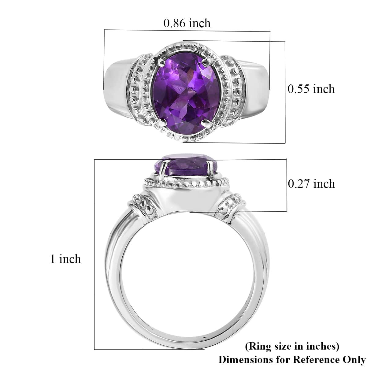 African Amethyst Solitaire Ring in Stainless Steel (Size 6.0) 2.35 ctw image number 5