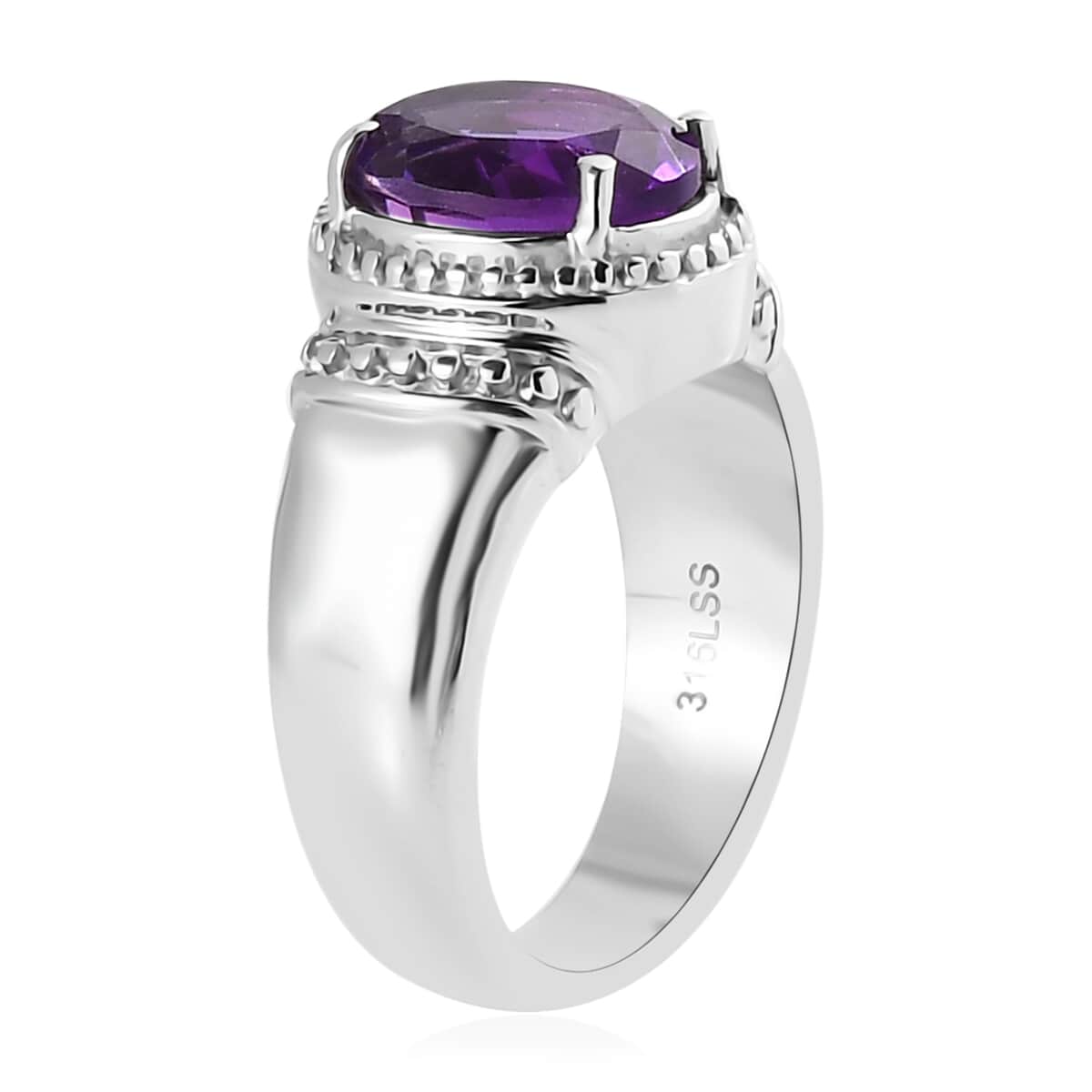 African Amethyst Solitaire Ring in Stainless Steel (Size 7.0) 2.35 ctw image number 3