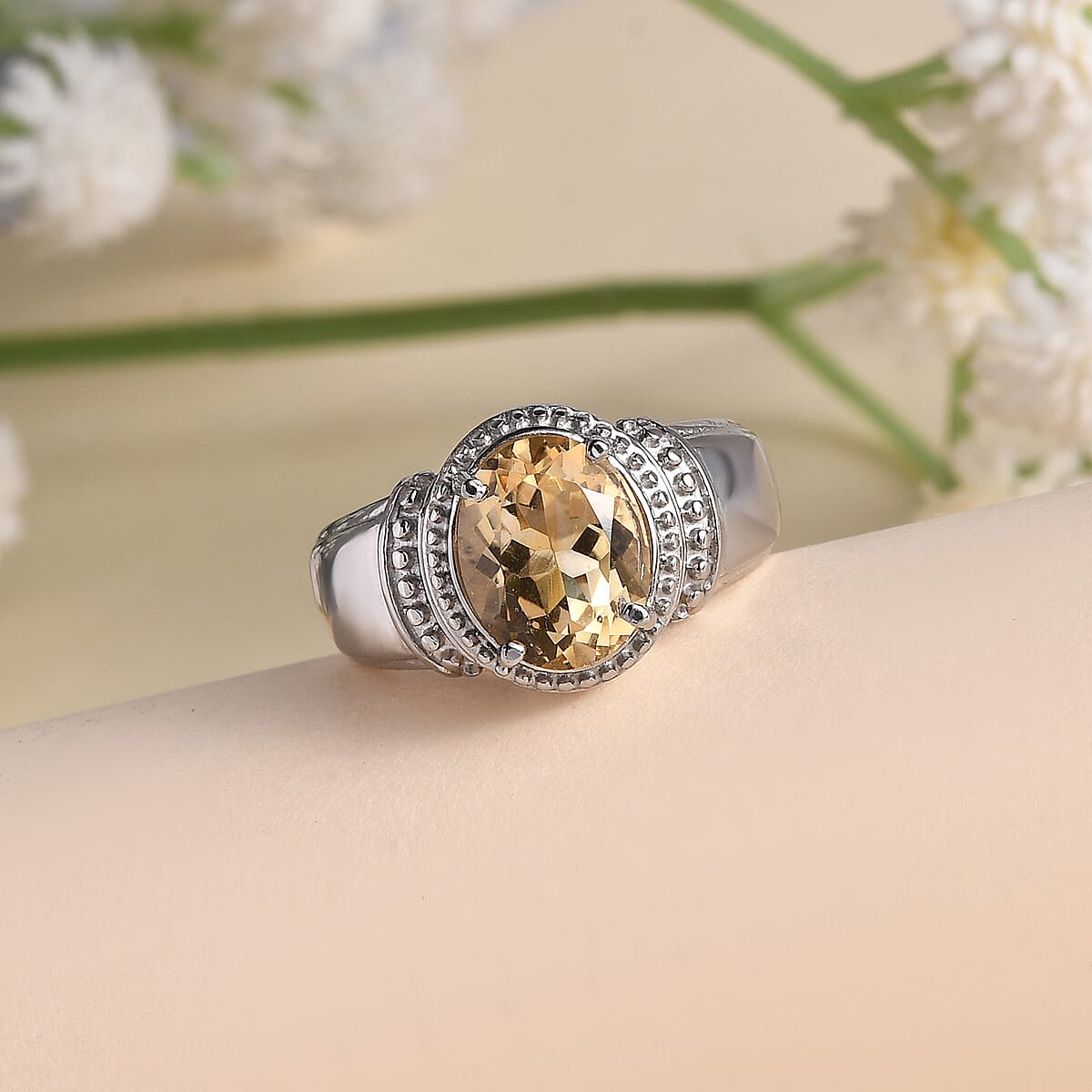 Brazilian Citrine Solitaire Ring in Stainless Steel (Size 10.0) 2.50 ctw image number 1