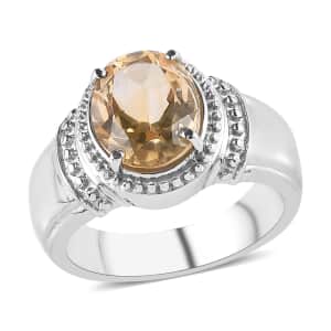 Brazilian Citrine Solitaire Ring in Stainless Steel (Size 5.0) 2.50 ctw