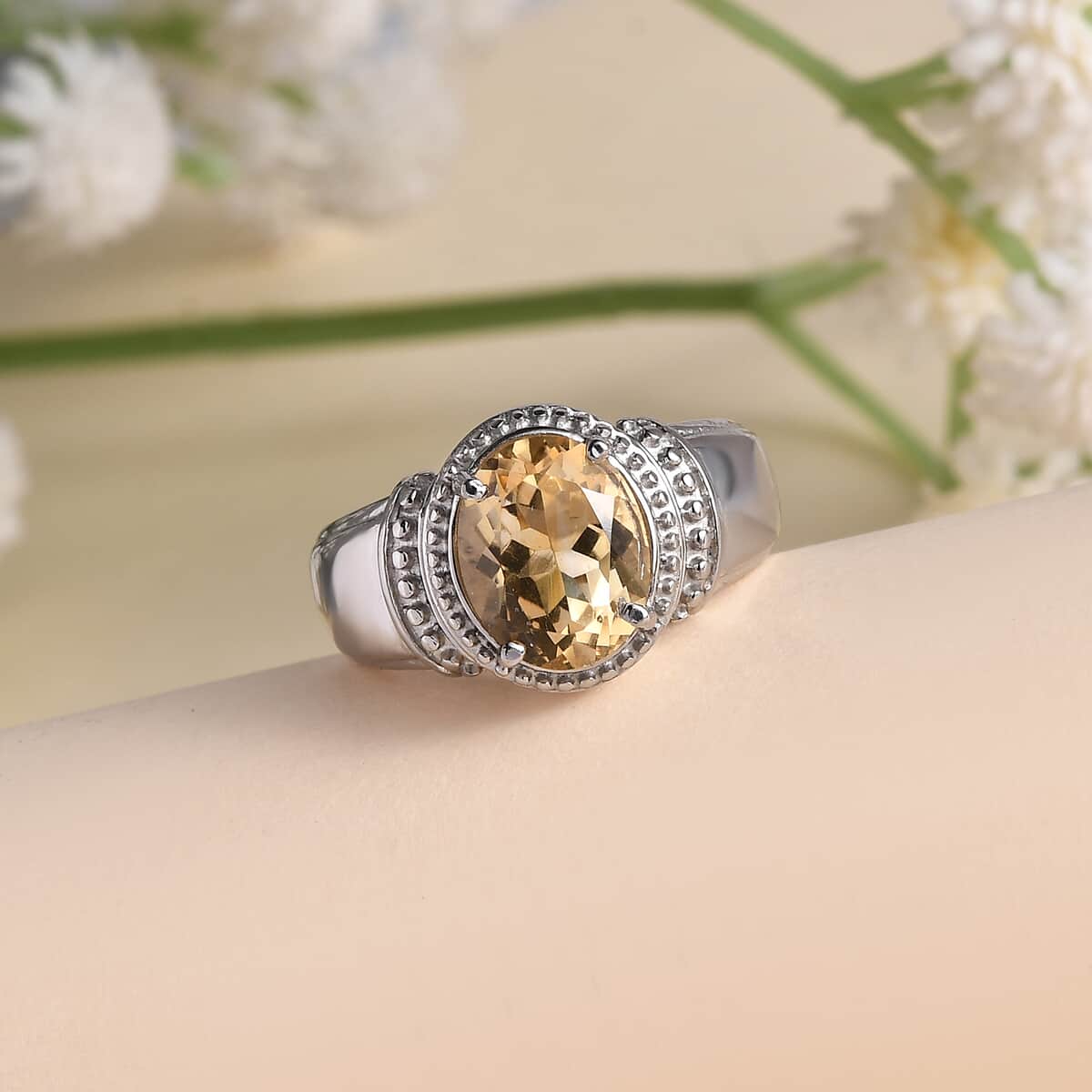 Brazilian Citrine Solitaire Ring in Stainless Steel (Size 5.0) 2.50 ctw image number 1