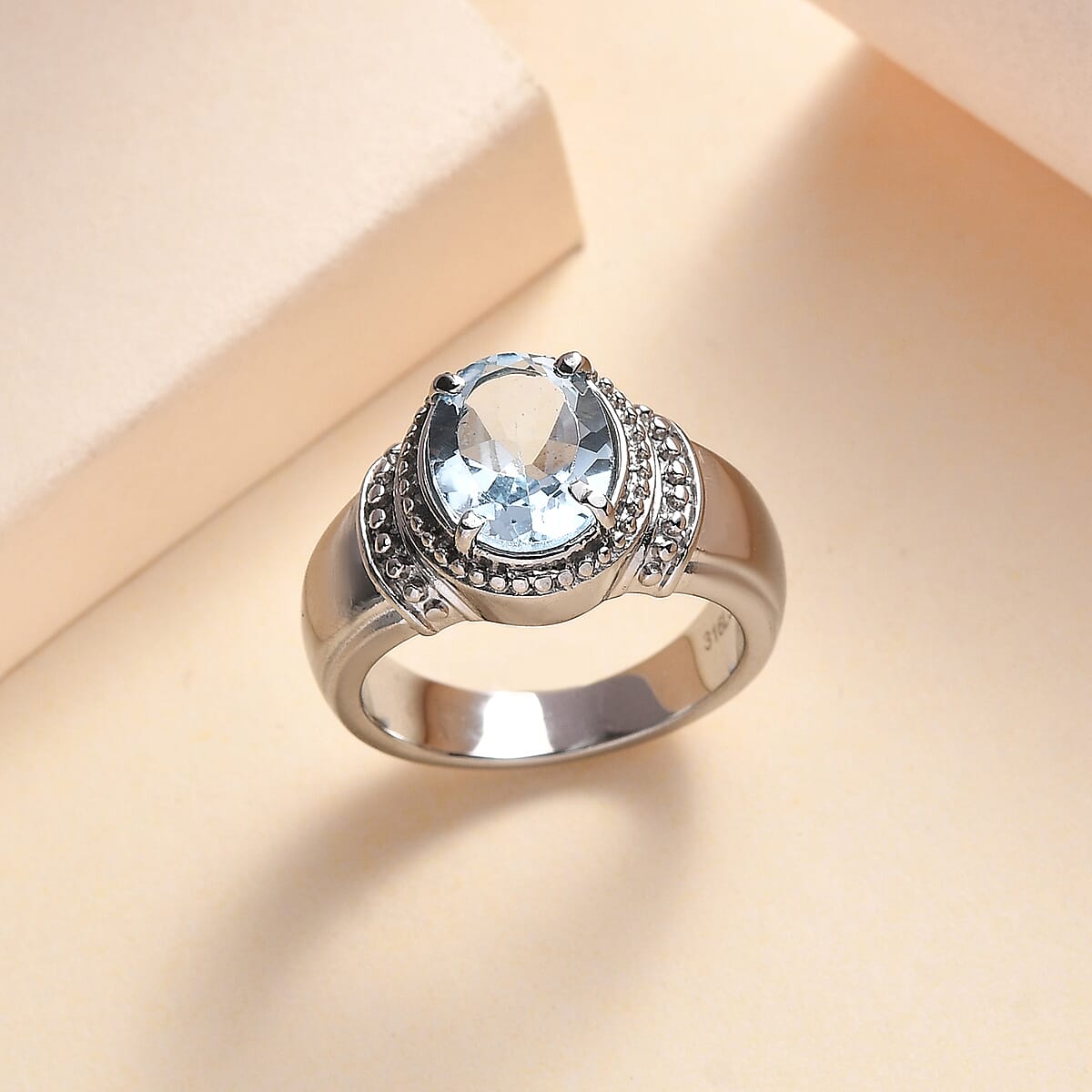 Sky Blue Topaz Solitaire Ring in Stainless Steel (Size 5.0) 3.00 ctw image number 1