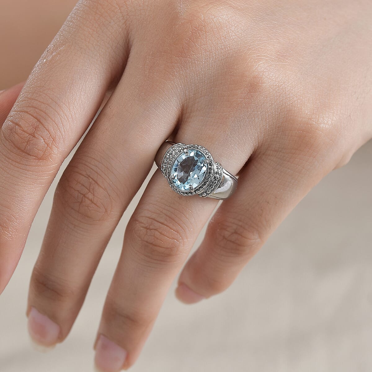 Sky Blue Topaz Solitaire Ring in Stainless Steel (Size 5.0) 3.00 ctw image number 2