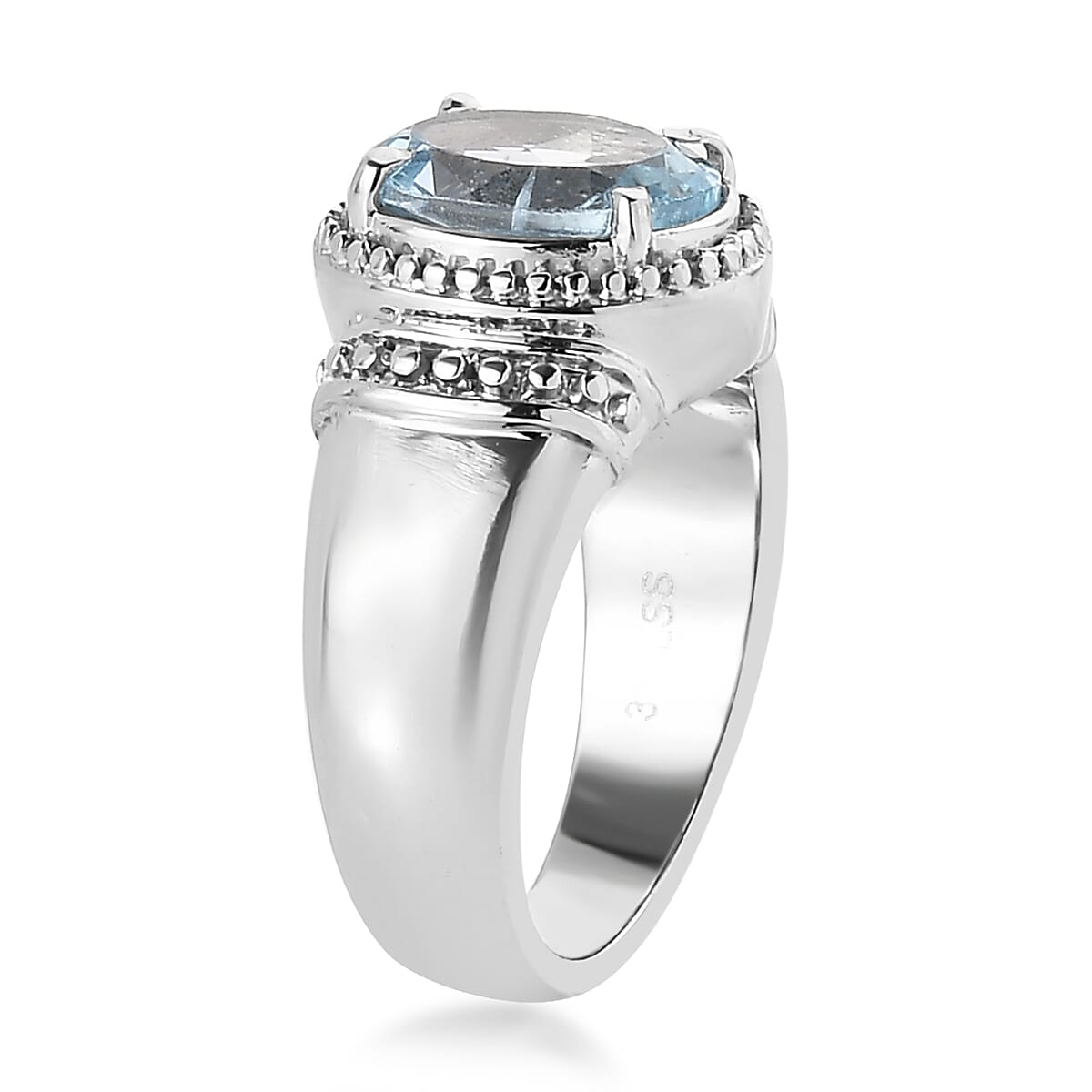 Sky Blue Topaz Solitaire Ring in Stainless Steel (Size 5.0) 3.00 ctw image number 3