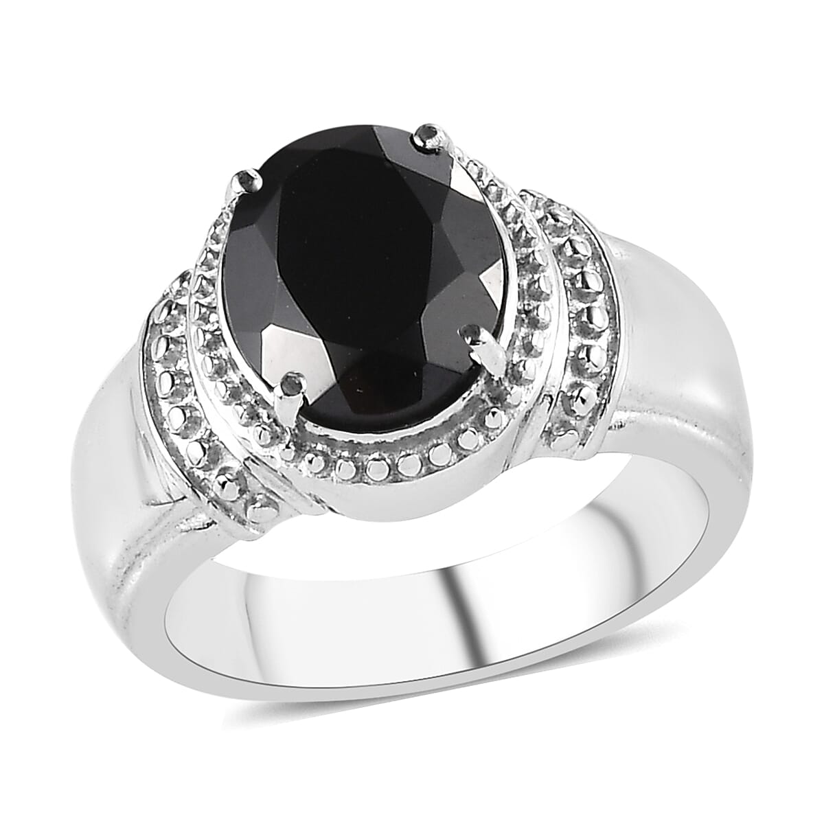 Thai Black Spinel Solitaire Ring in Stainless Steel (Size 5.0) 3.25 ctw image number 0