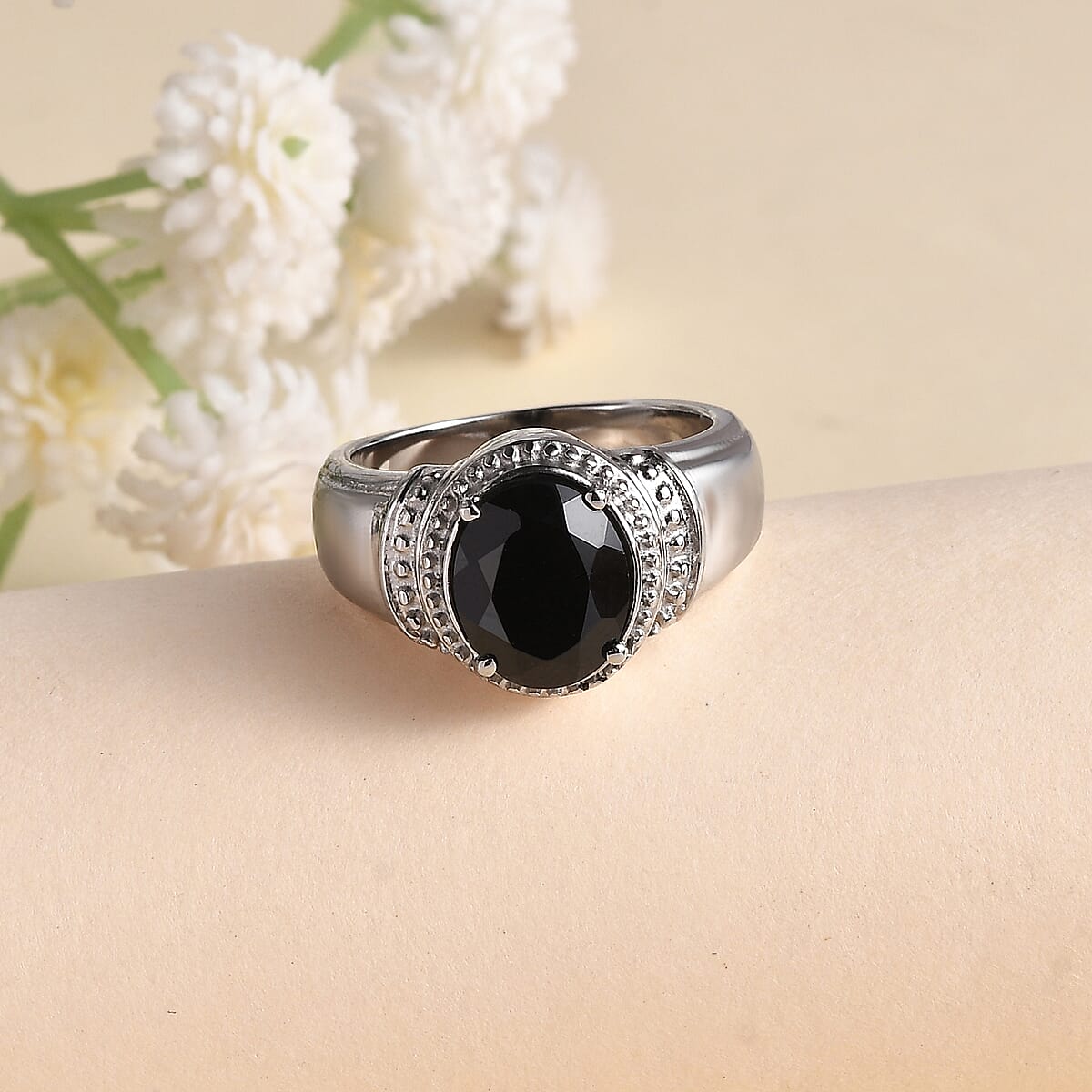 Thai Black Spinel Solitaire Ring in Stainless Steel (Size 5.0) 3.25 ctw image number 1