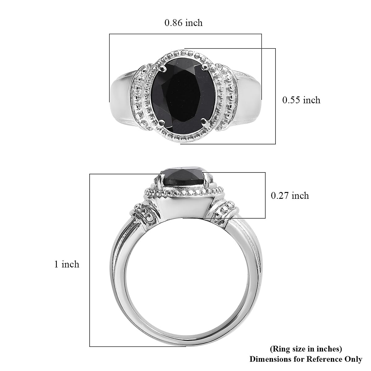 Thai Black Spinel Solitaire Ring in Stainless Steel (Size 5.0) 3.25 ctw image number 5