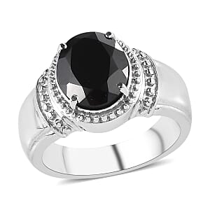 Thai Black Spinel Solitaire Ring in Stainless Steel (Size 6.0) 3.25 ctw
