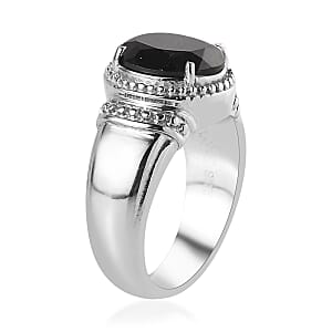 Thai Black Spinel Solitaire Ring in Stainless Steel (Size 6.0) 3.25 ctw