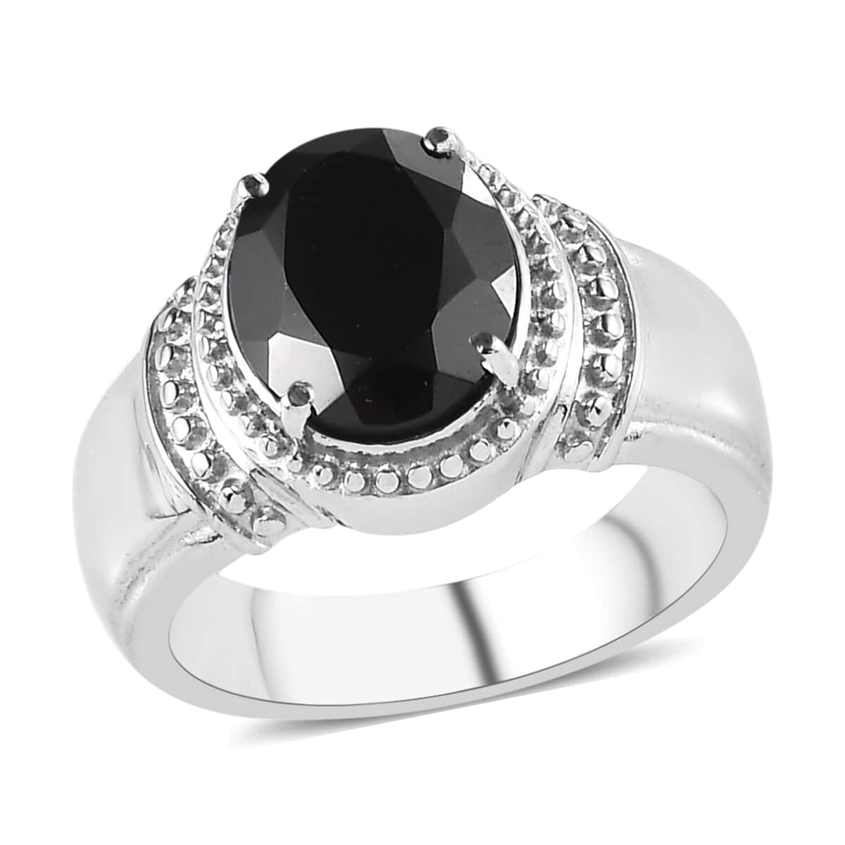 Thai Black Spinel Solitaire Ring in Stainless Steel (Size 7.0) 3.25 ctw image number 0