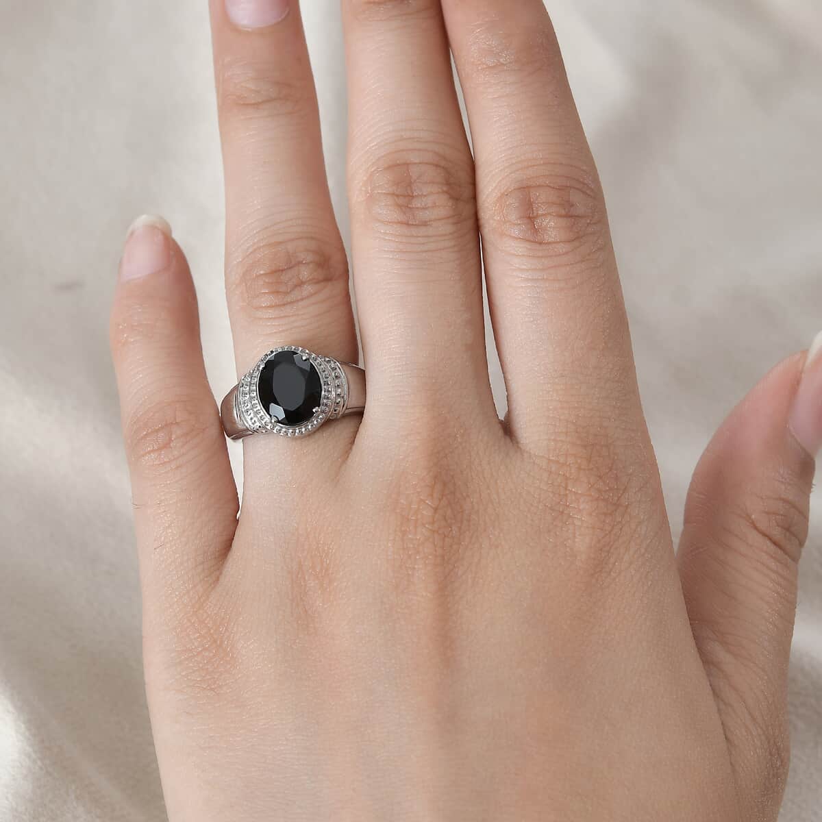 Thai Black Spinel Solitaire Ring in Stainless Steel (Size 7.0) 3.25 ctw image number 2