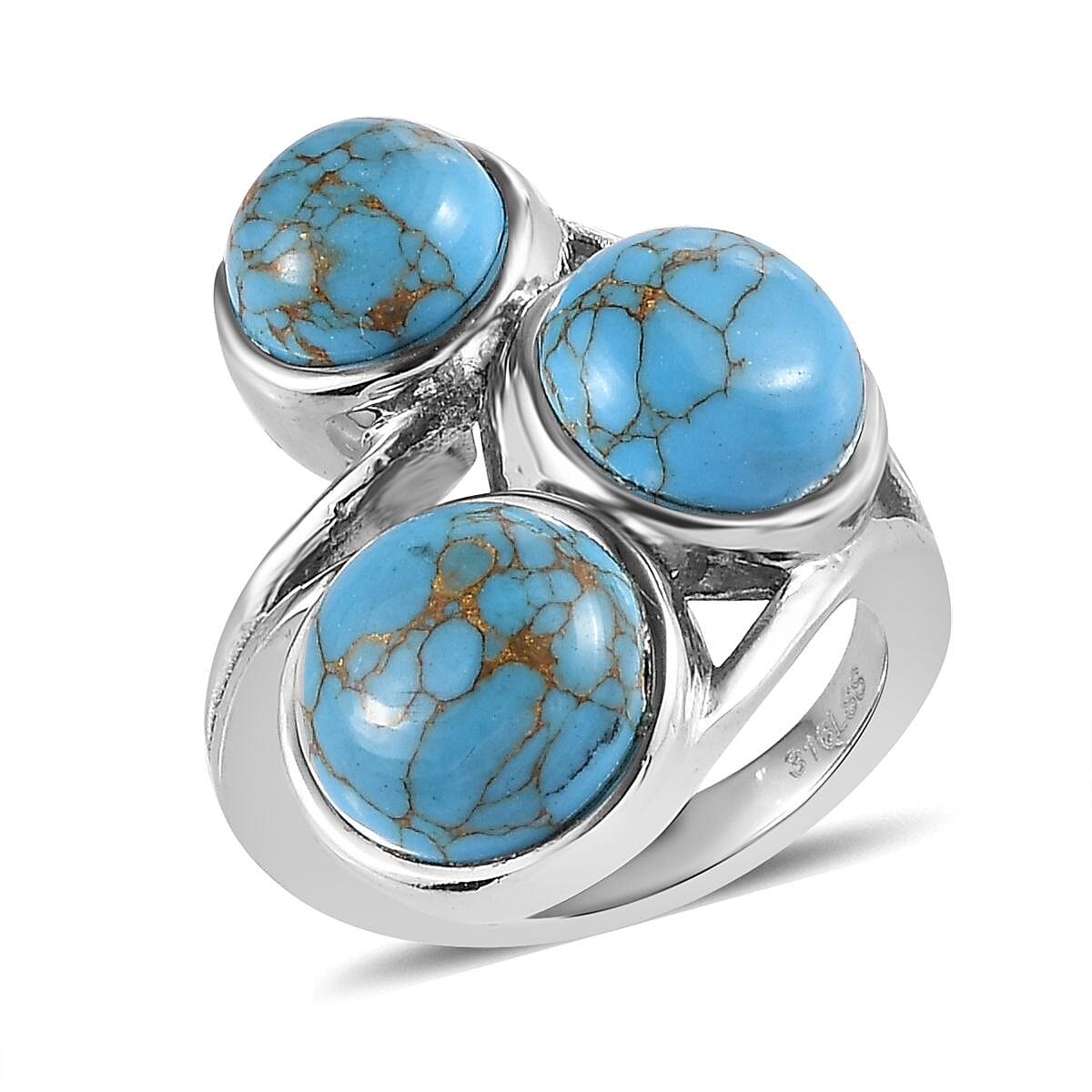 Mojave Blue Turquoise 3 Stone Ring in Stainless Steel (Size 10.0) 8.25 ctw image number 0