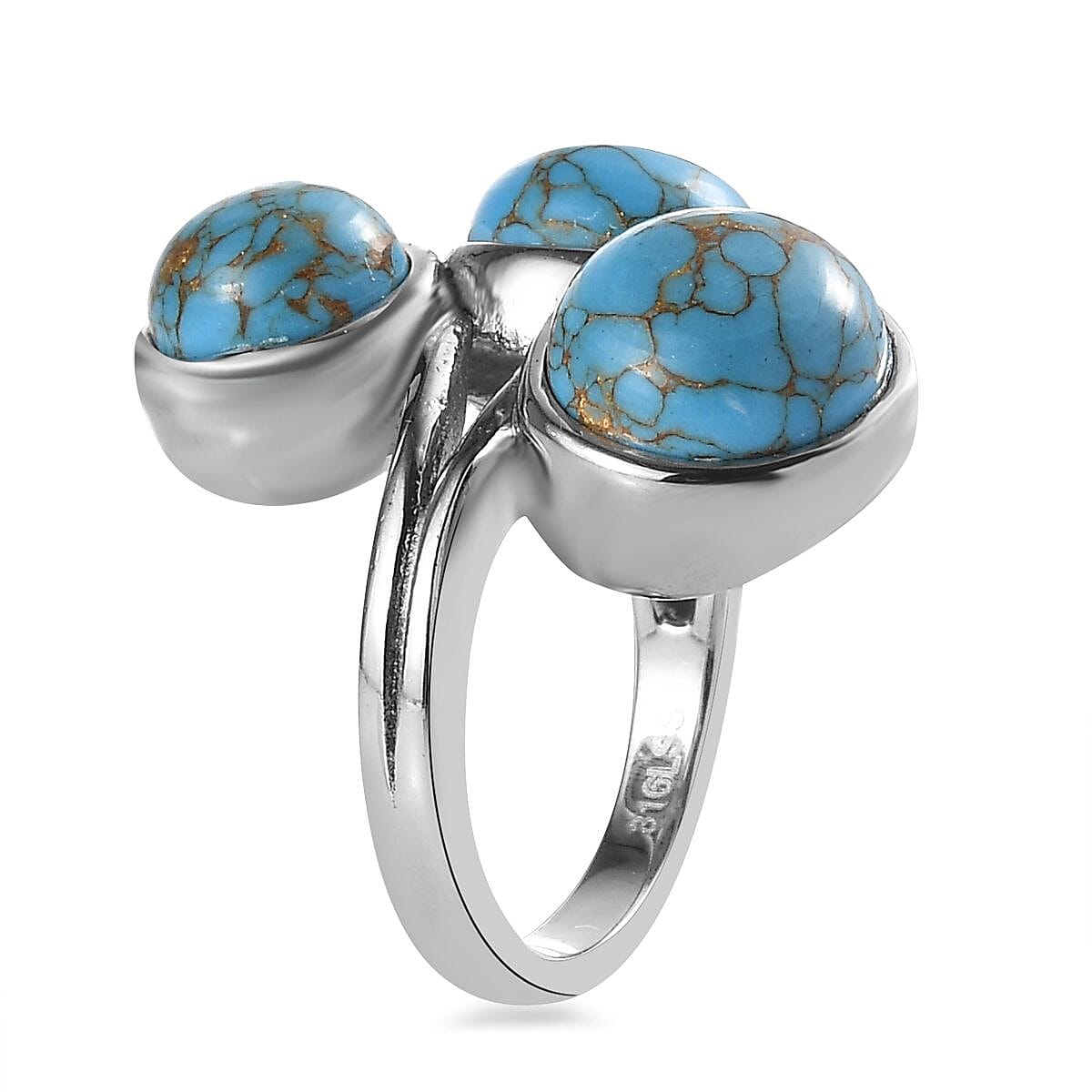 Mojave Blue Turquoise 3 Stone Ring in Stainless Steel (Size 10.0) 8.25 ctw image number 3