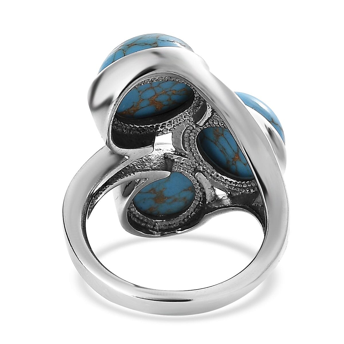 Mojave Blue Turquoise 3 Stone Ring in Stainless Steel (Size 10.0) 8.25 ctw image number 4