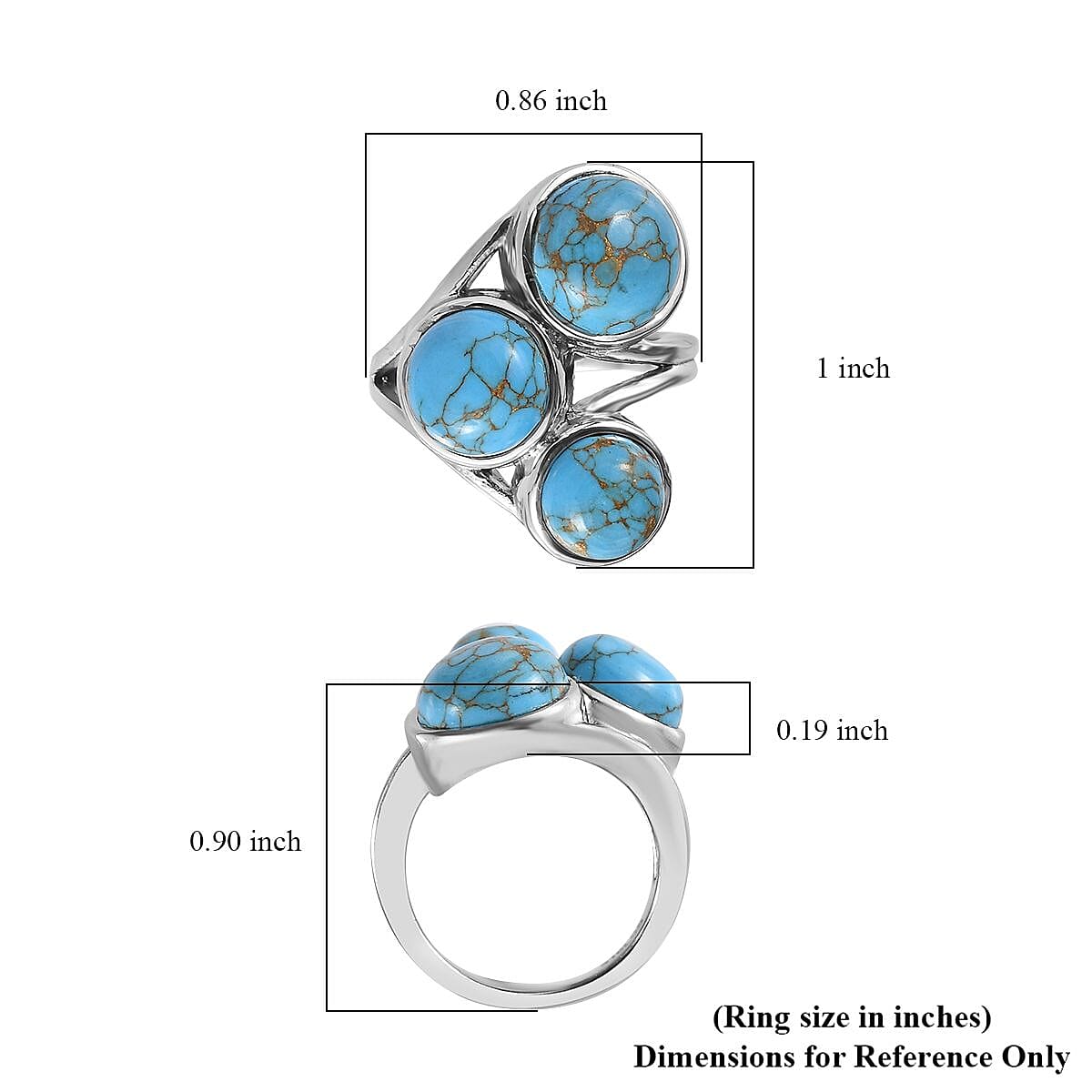 Mojave Blue Turquoise 3 Stone Ring in Stainless Steel (Size 10.0) 8.25 ctw image number 5