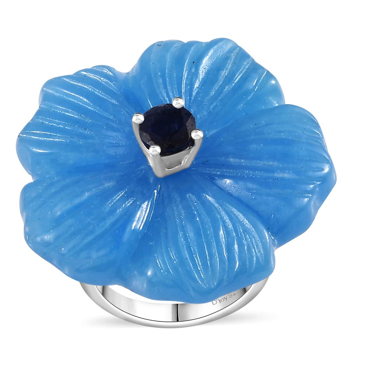 Blue Jade (D) Carved and Masoala Sapphire (D) 43.35 ctw Primrose Floral Ring in Platinum Over Sterling Silver (Size 7.0) image number 0