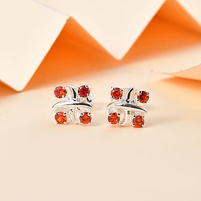 Simulated Orange Diamond Earrings in Sterling Silver