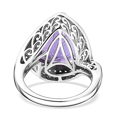 D'Joy Carving Cut African Amethyst and White Zircon 9.65 ctw Ring in Platinum Over Sterling Silver (Size 10.0)
